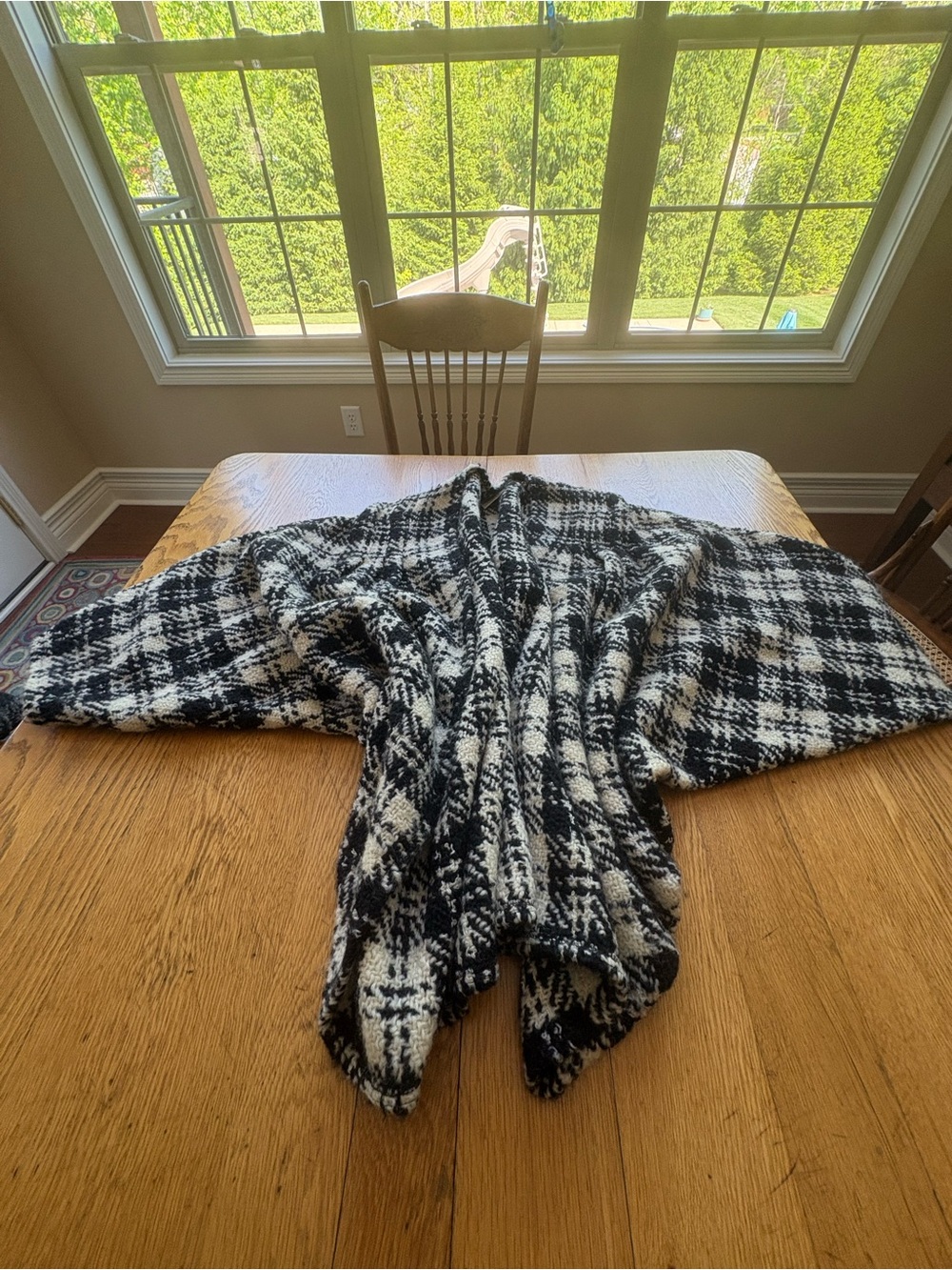 Boyne Valley Weavers Vintage Handwoven Wool Jacket Shawl Black/Cream Dolman Slv